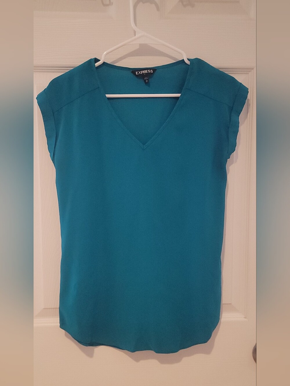 Express Teal Xs V-Neck Cap Sleeve Women's Top